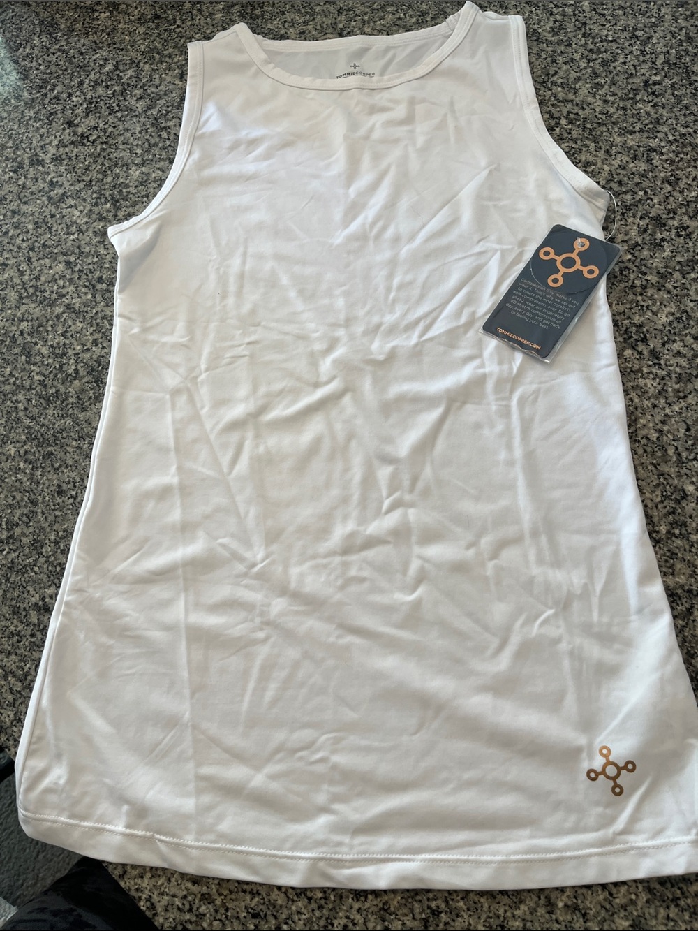 White Performance Tank with Small Gold Emblem
